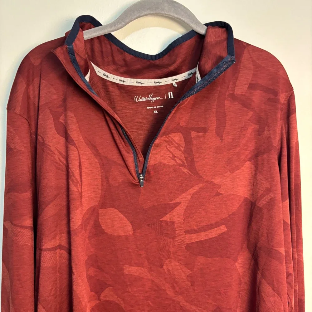 Walter Hagen Men's XL Golf Pullover Quarter Zip Floral Performance Soft Red